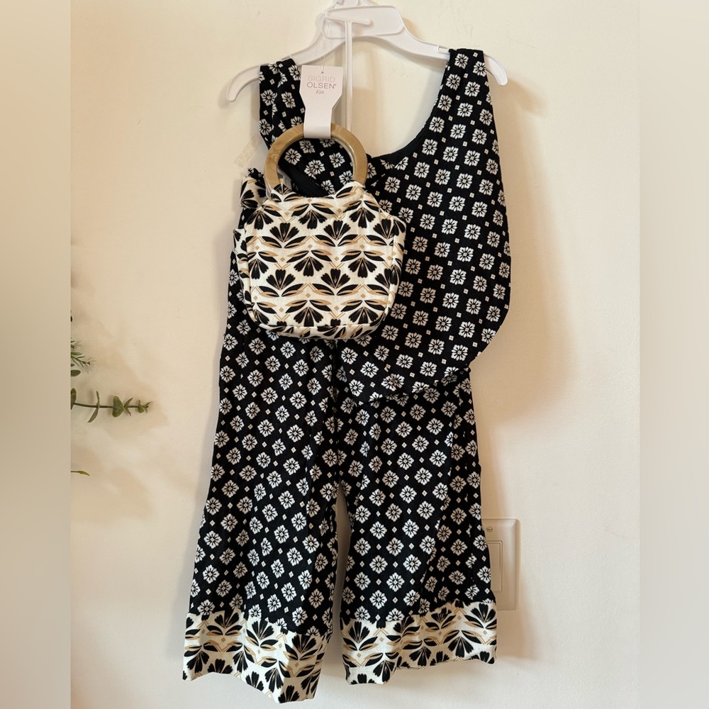 Sigrid Olsen Kids 3 piece outfit black white & beige purse pants top NWT Size 4